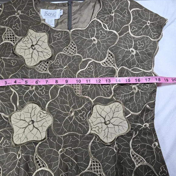 JSong Collection 8 100% Linen‎ Dress Maxi Embroidered Applique Fit And Flare Vtg - Picture 5 of 10